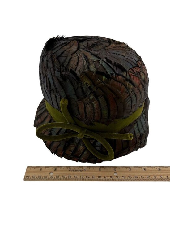 Vintage Womens Cloche Hat Peacok Feathers Irridescent G Howard Hodge Jr Flapper main image 7
